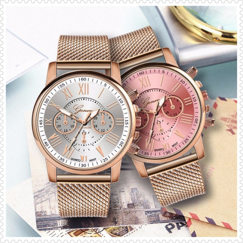 2 GENEVA PLATINUM WOMANS GOLD TONE WATCHES